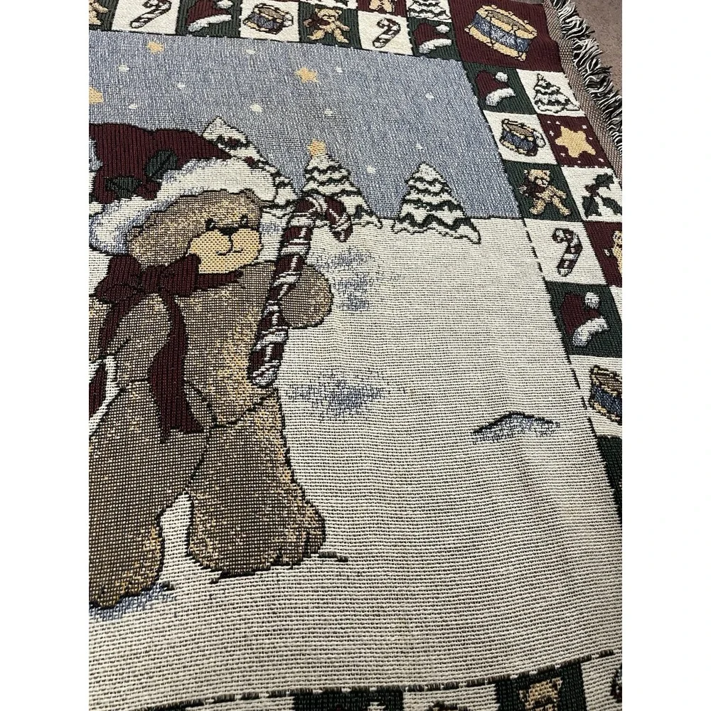 Vintage Teddy Bear Christmas Tapestry Blanket Wall Hanging 52 X 36‎